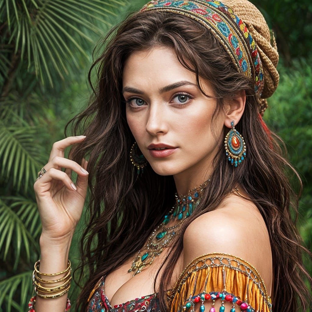 Free-Spirited Bohemian Woman in Vibrant Attire