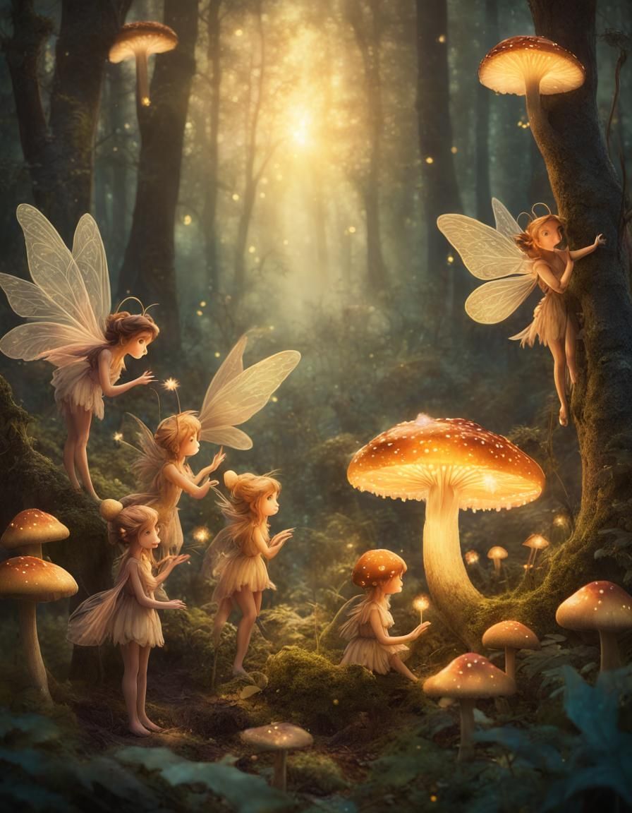 Fairies Gather in Mystical Forest: A 3D Render