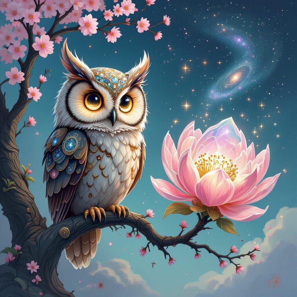 Clockwork Owl and Crystal Flower in Stardust Galaxy