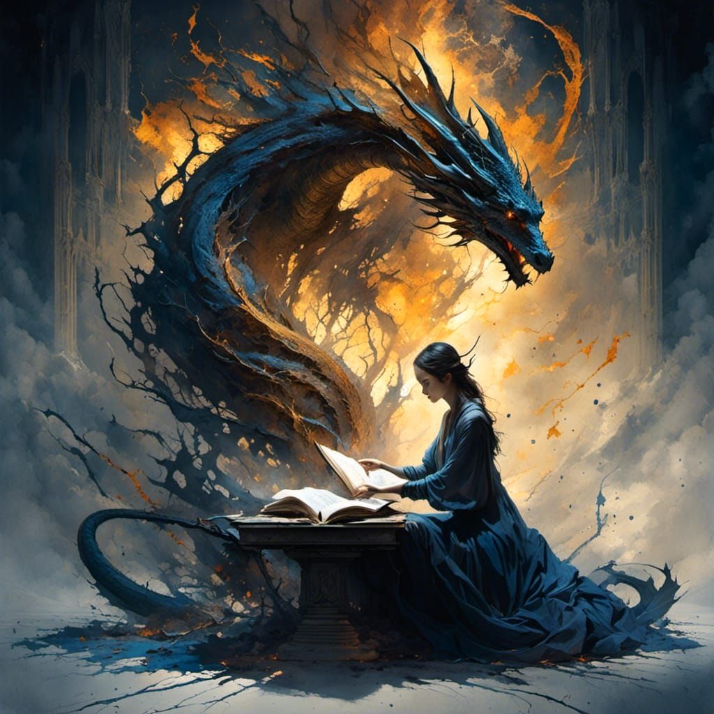 Dragon Emerges from Journal: Fantasy Concept Art