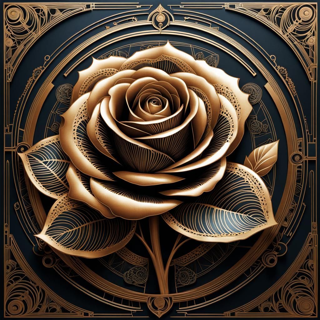 Art Deco Metal Rose Stencil Illustration