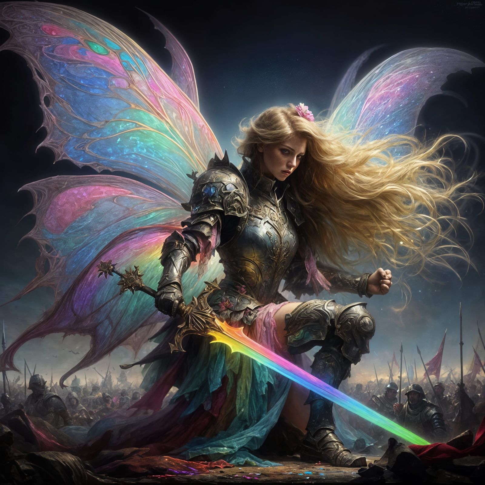 Ethereal Fairy Paladin in Tenebrism Oil Painting Style