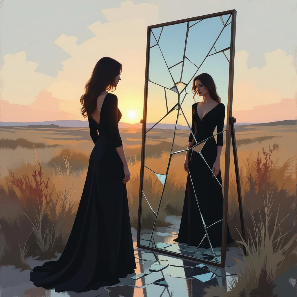 Woman's Fragmented Reflection in Minimalist Style