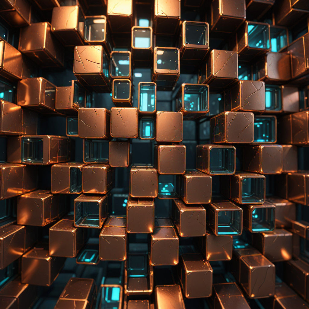 Vibrant Copper Architectural Art in Hyper-Realistic Style