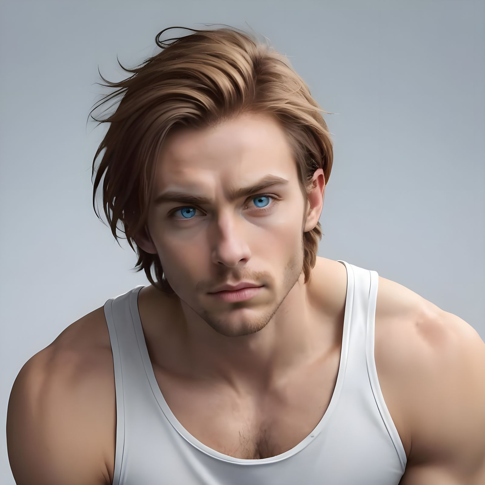 Stressed Nordic Man with Piercing Blue Eyes Portrait