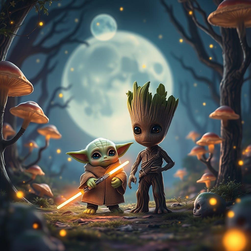 Whimsical Moonlit Encounter: Fantasy Concept Art