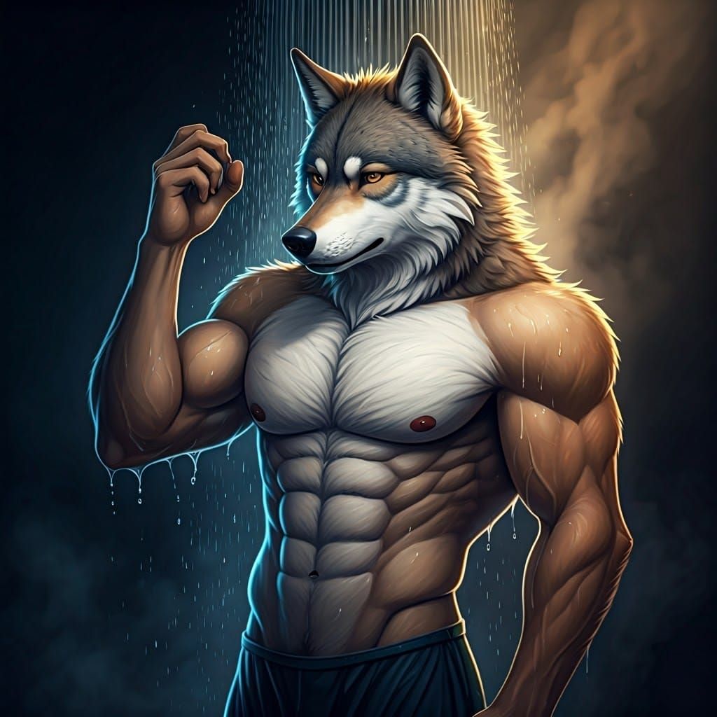 Wolf in Mystical Realism, Showering in Vibrant Colors