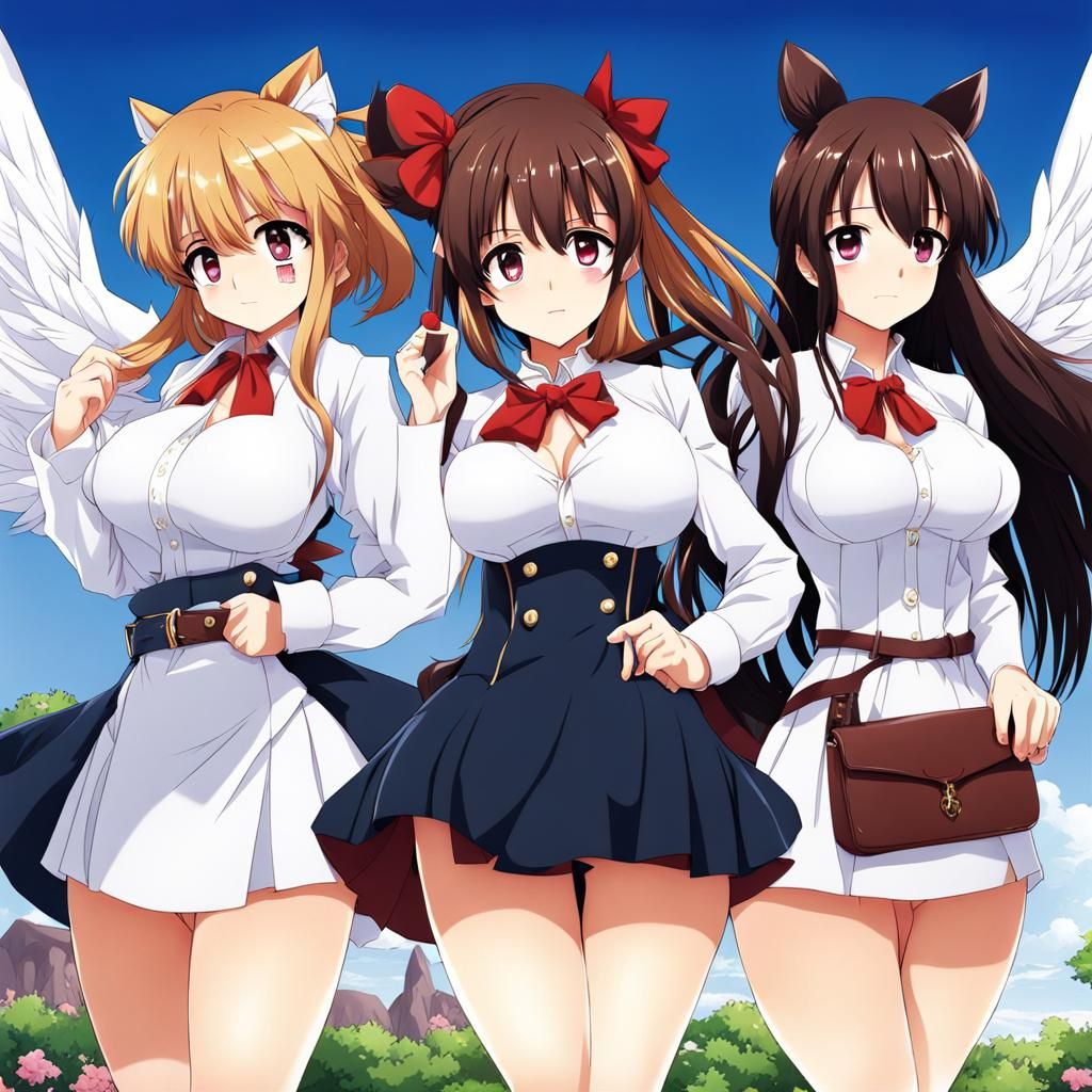 Cute Anime Woman in Short Skirt, Manga Style