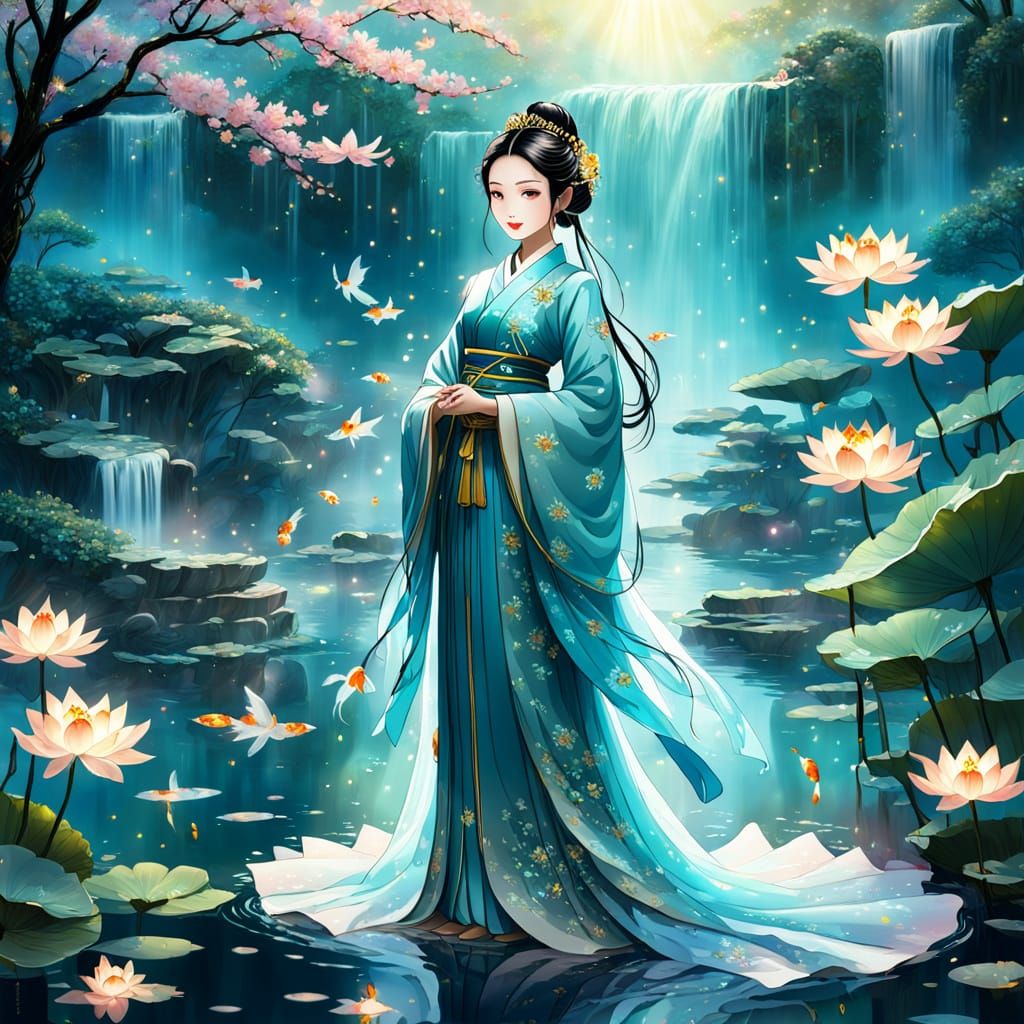 Empress on Lotus Pond with Waterfalls of Light