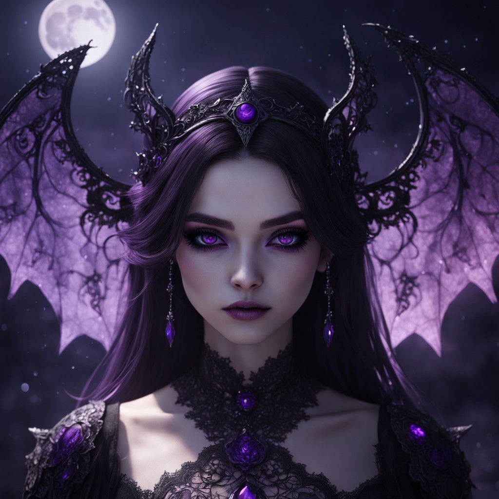 Mysterious Dark Haired Siren in Gothic Nighttime Portrait
