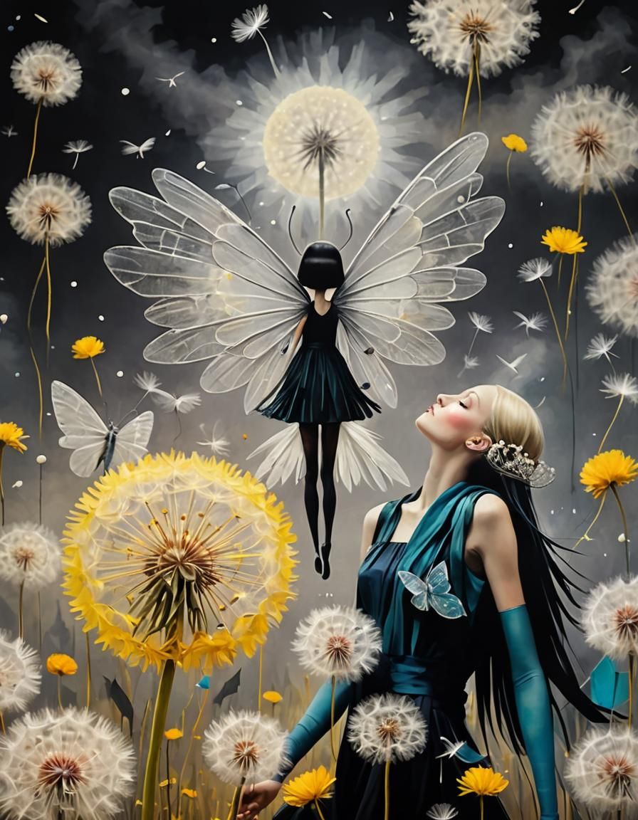 Fairies Making Wishes in Dandelion Dreamscape