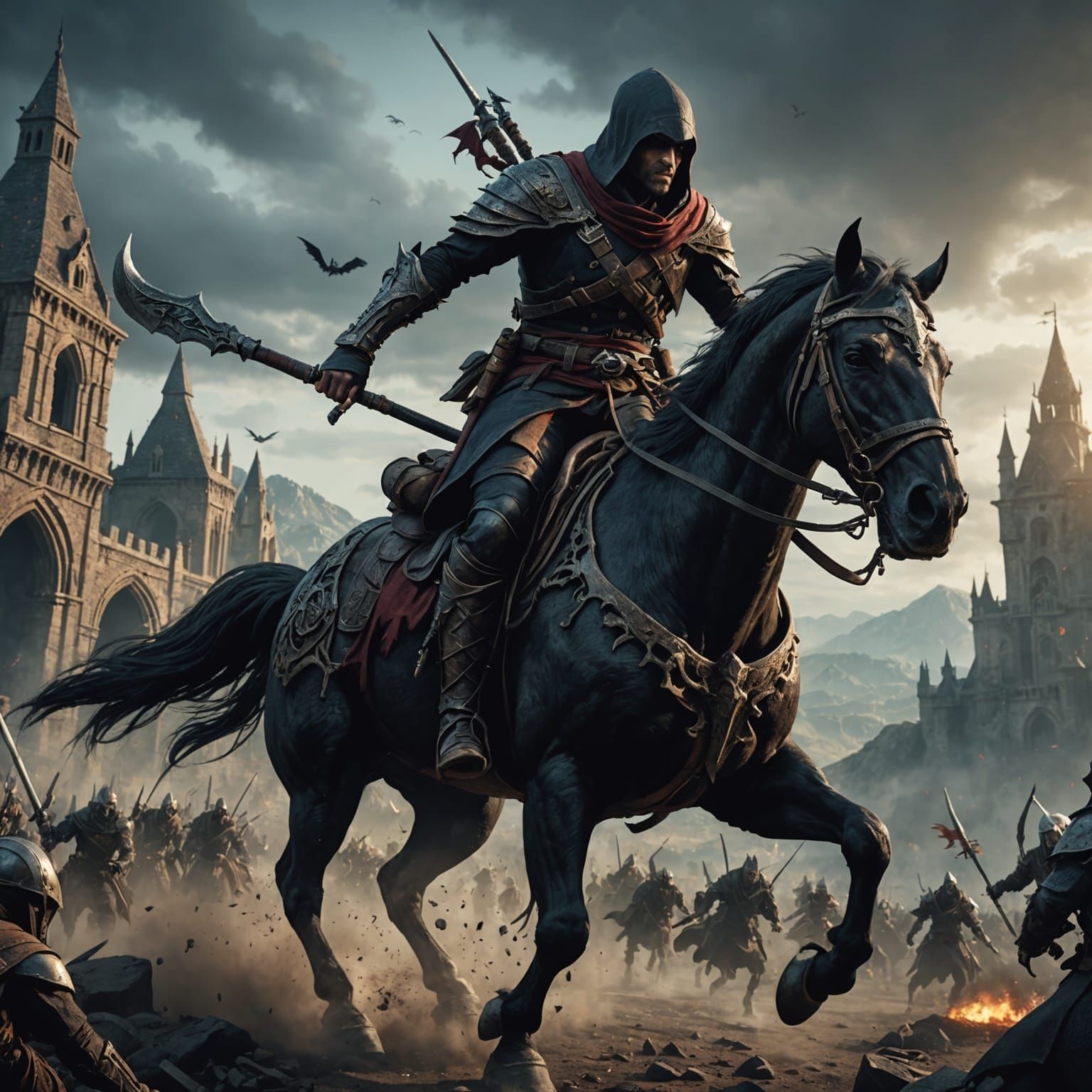 Assassin Rides Undead Steed into Battle