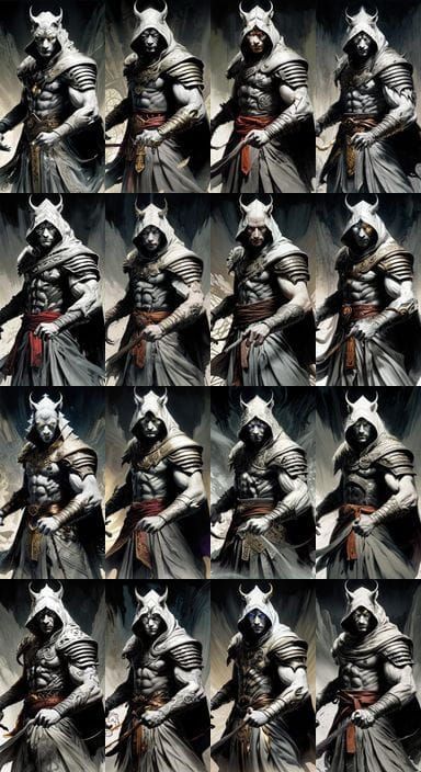 male humanoid Liger monk, action, pale white with long point...