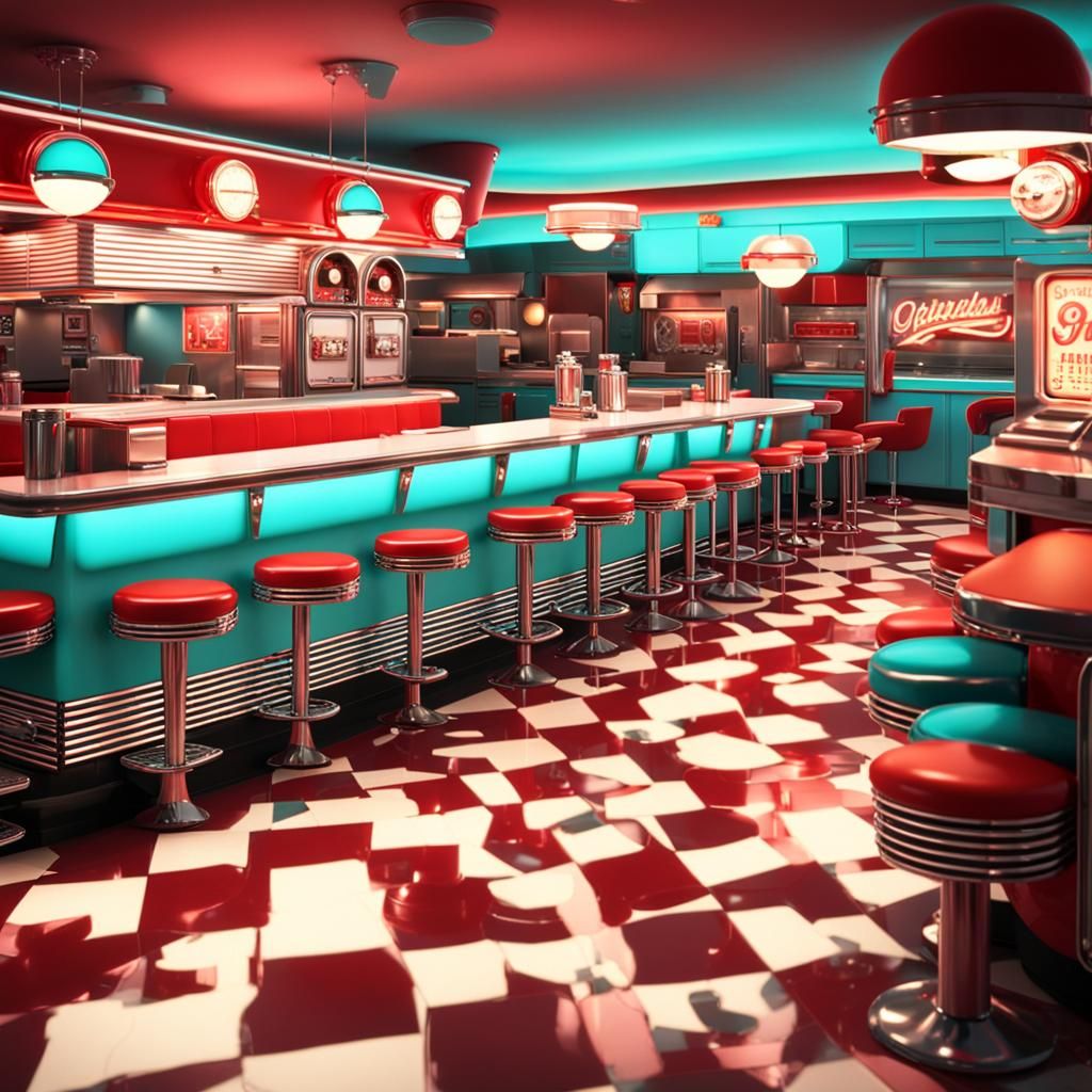 1950s Rock 'n' Roll Diner in Sci-Fi Style