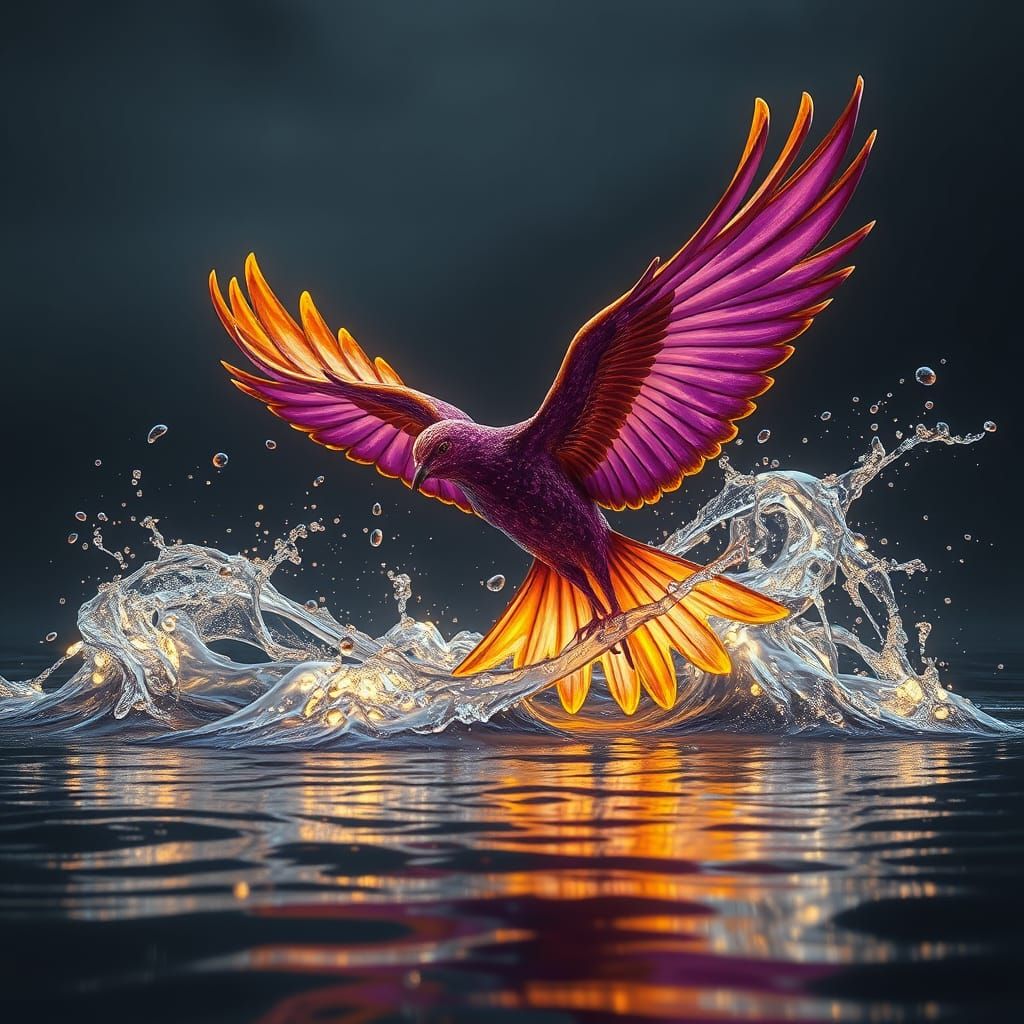 Nightingale Surrounded by Dark Fantasy Water