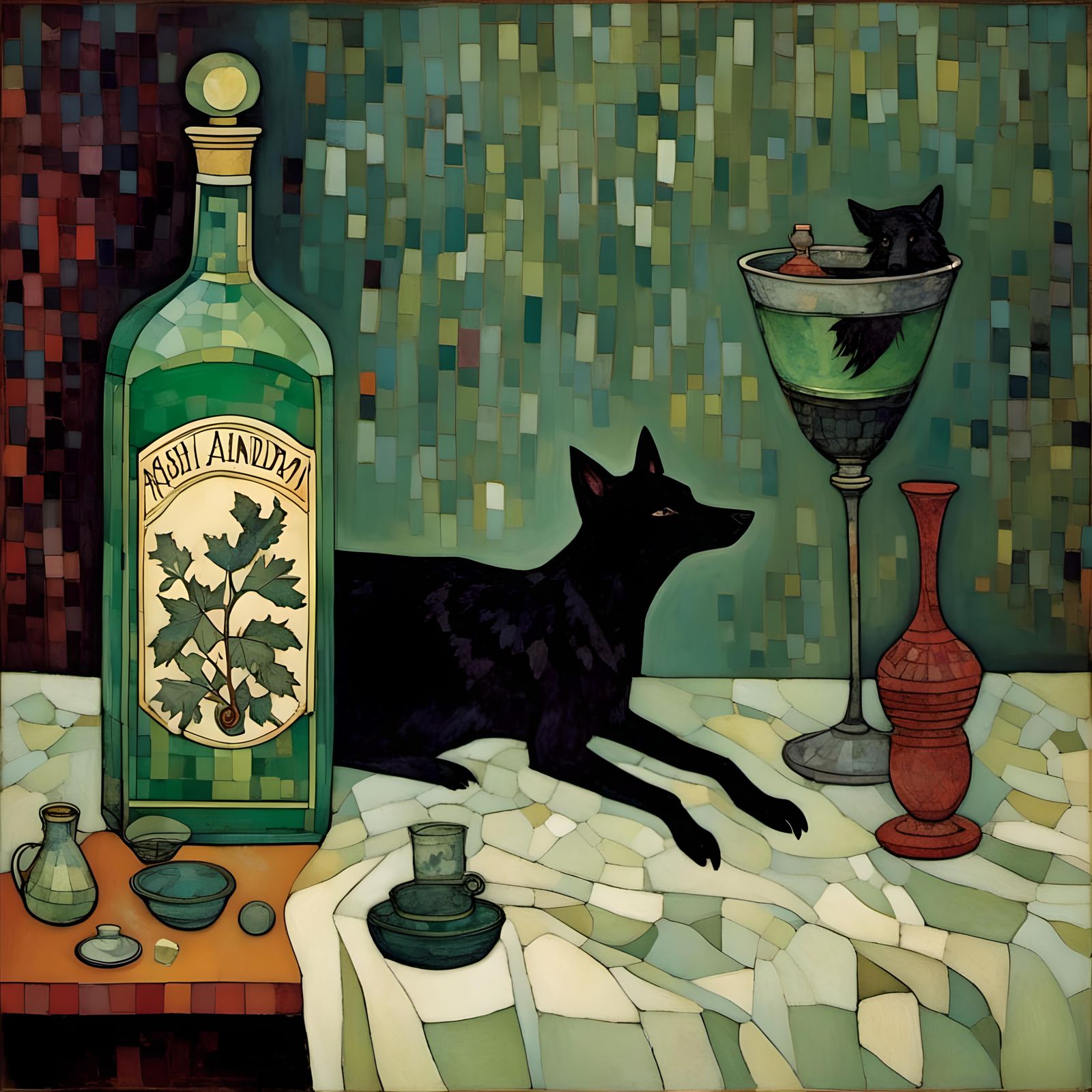 Morticia Addams with Absinthe in Gothic Style