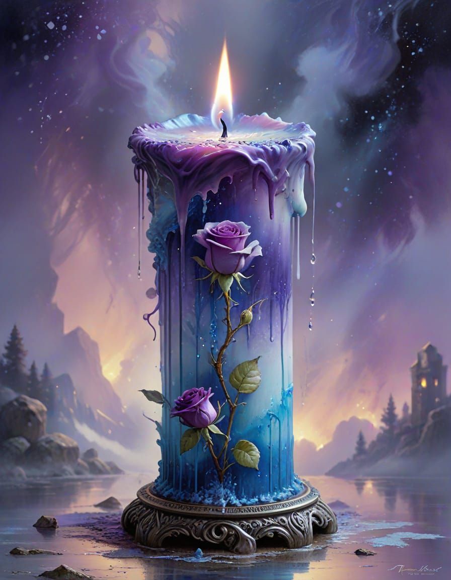 Ethereal Candle with Blooming Rose in Watercolour