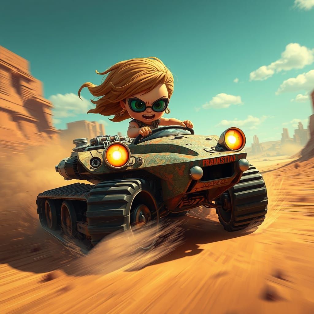 Apocalyptic Tank Race in Dark Fantasy Comic Style