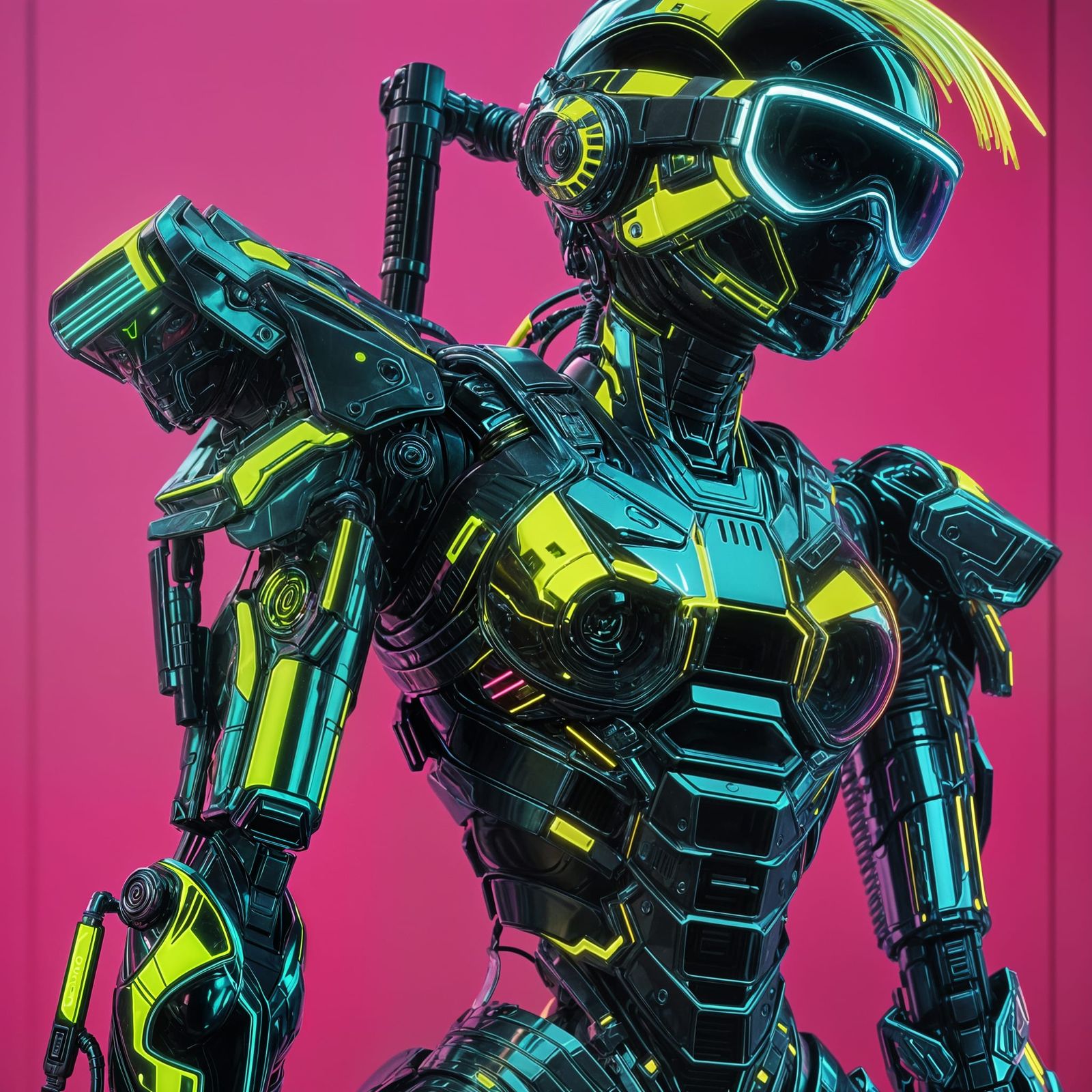 Cyberpunk Ninja Cyborg in Neon Cityscape