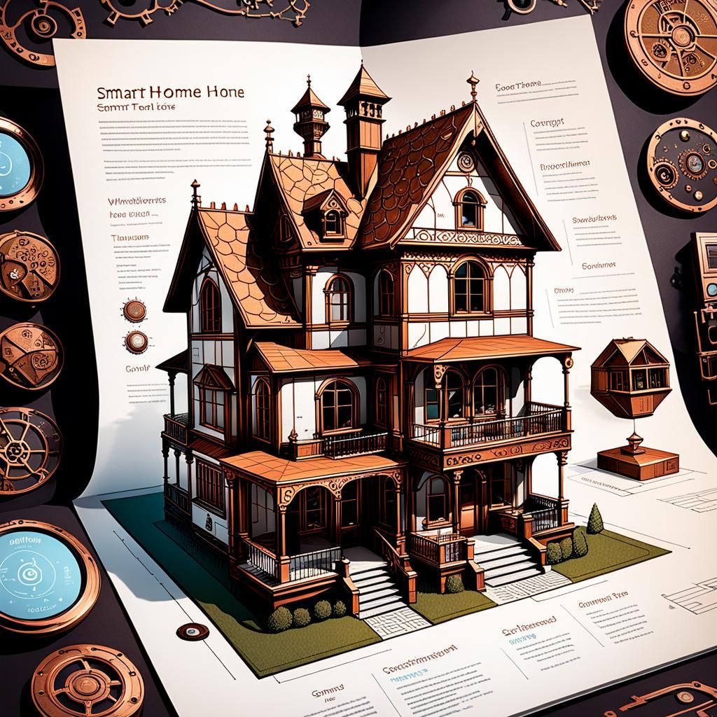 Smart Home Diagram in Steampunk Copperplate Style