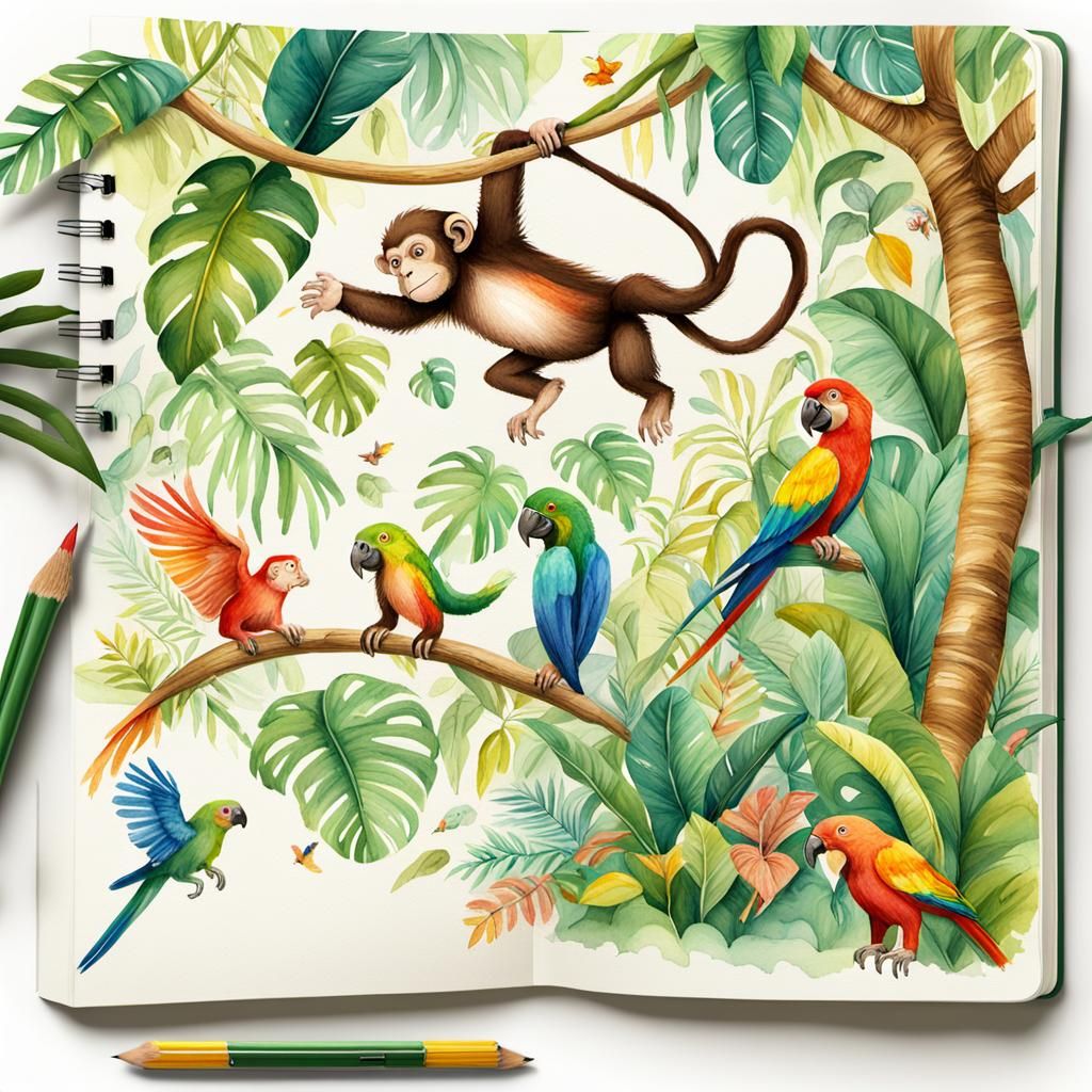 Jungle Animals Leap to Life: Whimsical Watercolor Illustrati...