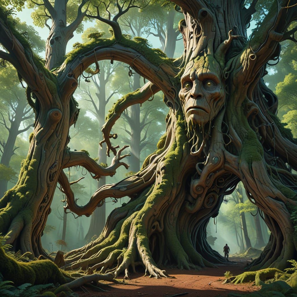 Surreal Woodland Creature Emerges from Ancient Tree