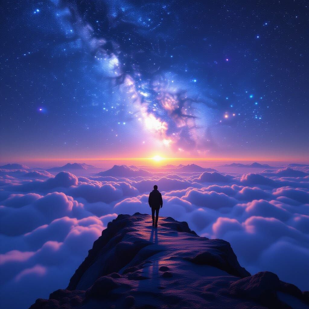 Figure Steps Towards Infinite Cosmic Vista in Hyperrealistic...