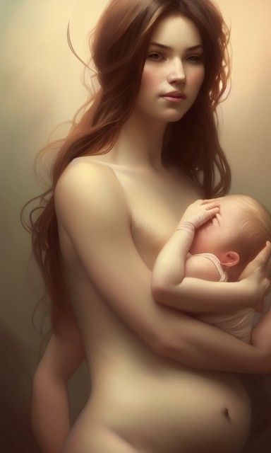 Beautiful Mother Breastfeeding Baby: Hyperdetailed Portrait
