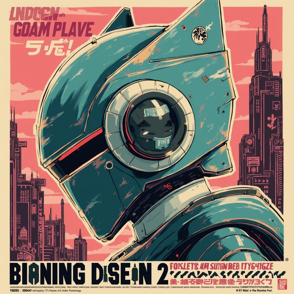 Retro-Futuristic Japanese Robot Advertisement Poster