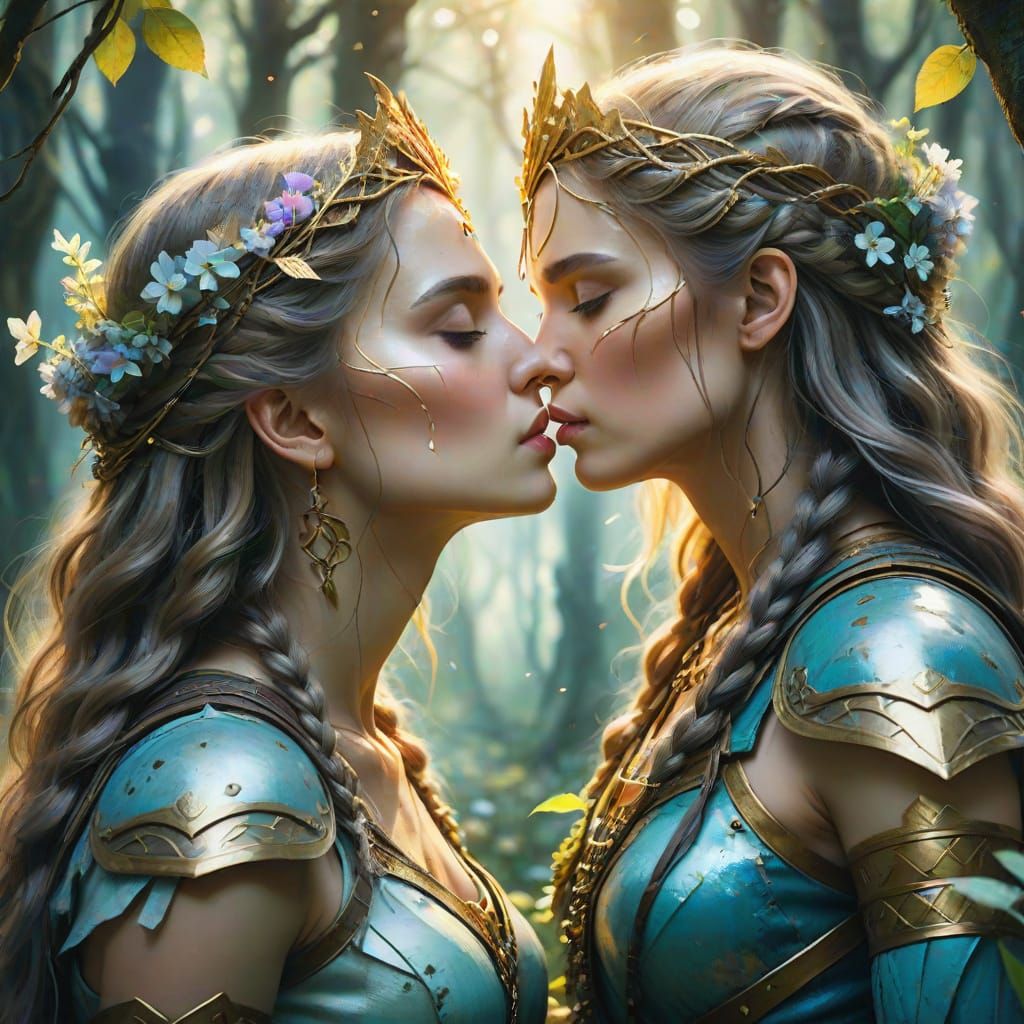 Surrealistic Portrait of Two Female Warriors in an Ethereal ...