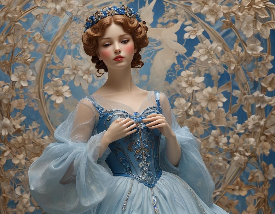 Art Nouveau Porcelain Goddess in City Garden