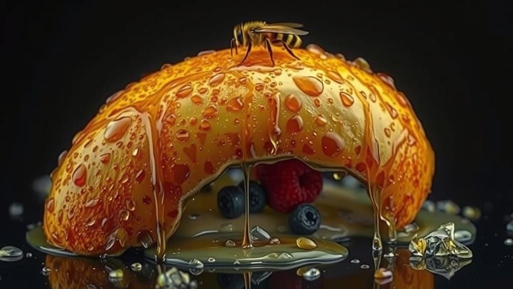 Vibrant Bee on a Golden Pancake