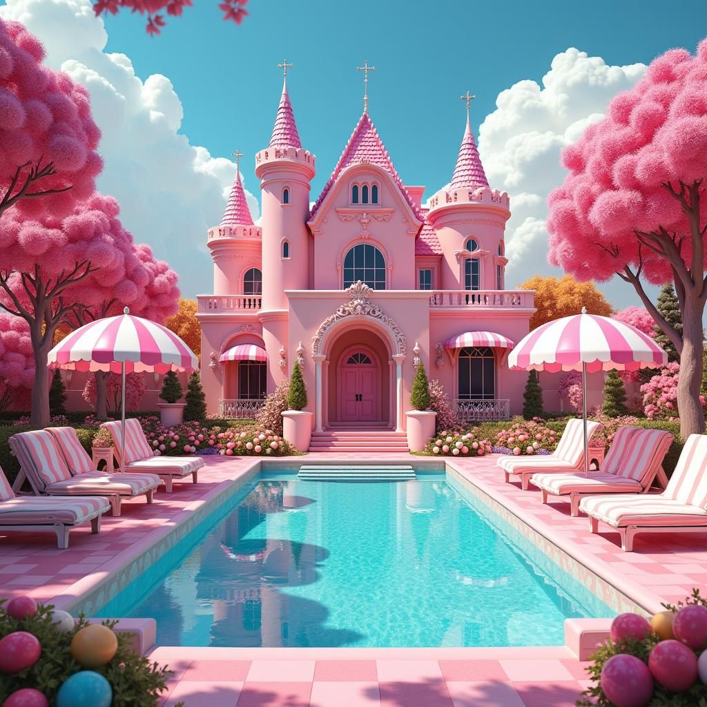 Candy-Themed Pink Mansion in a Fairytale Garden