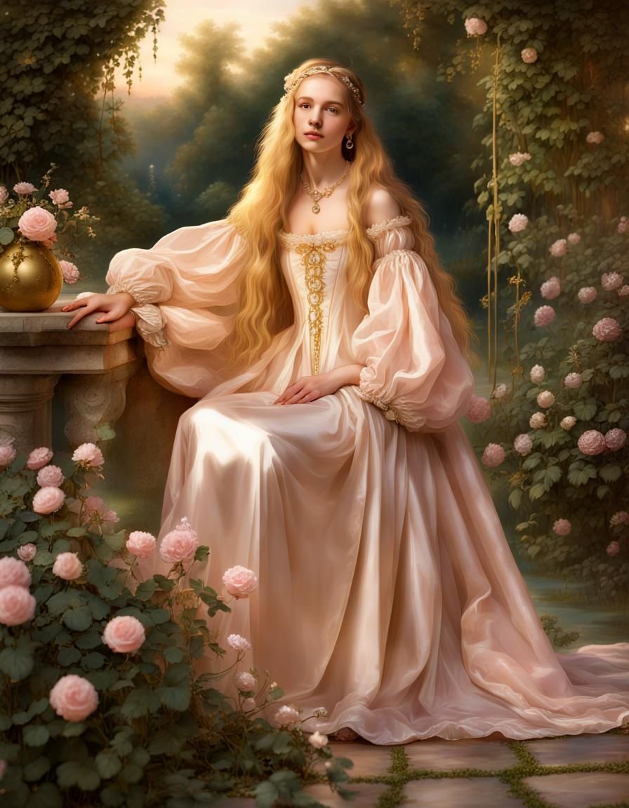 Renaissance Girl in Golden Gown Portrait