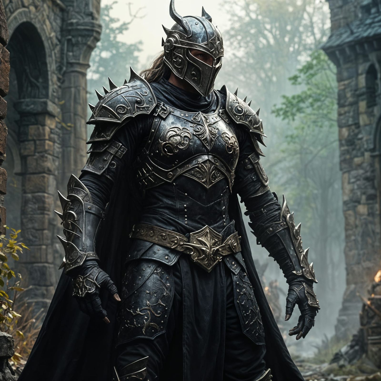 Skyrim Warrior Protecting Girl: Fantasy Concept Art