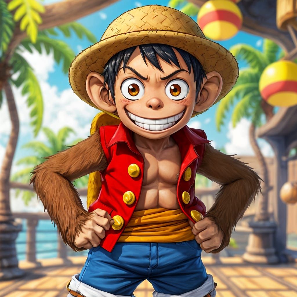 Monkey D. Luffy as Monkey in Anime Style
