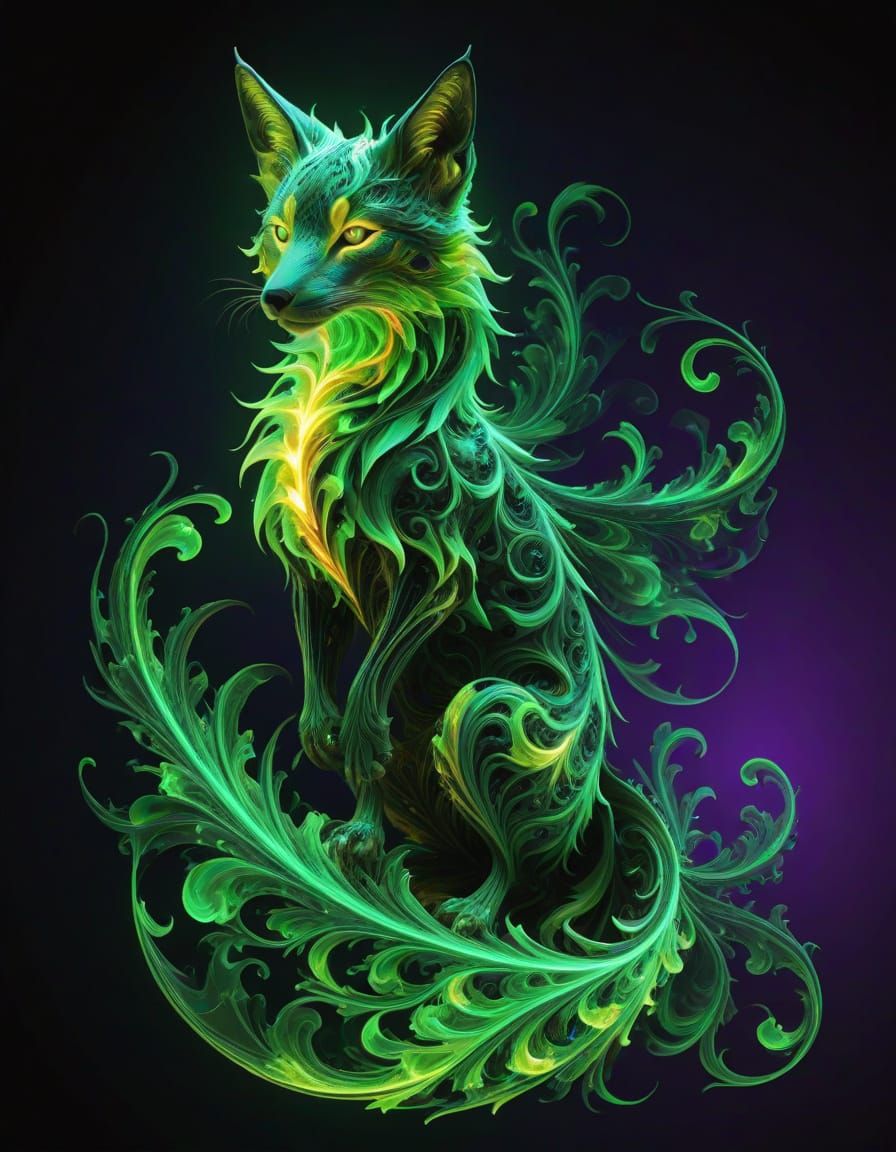 Vibrant Emerald Fox in Fractal Flame Art