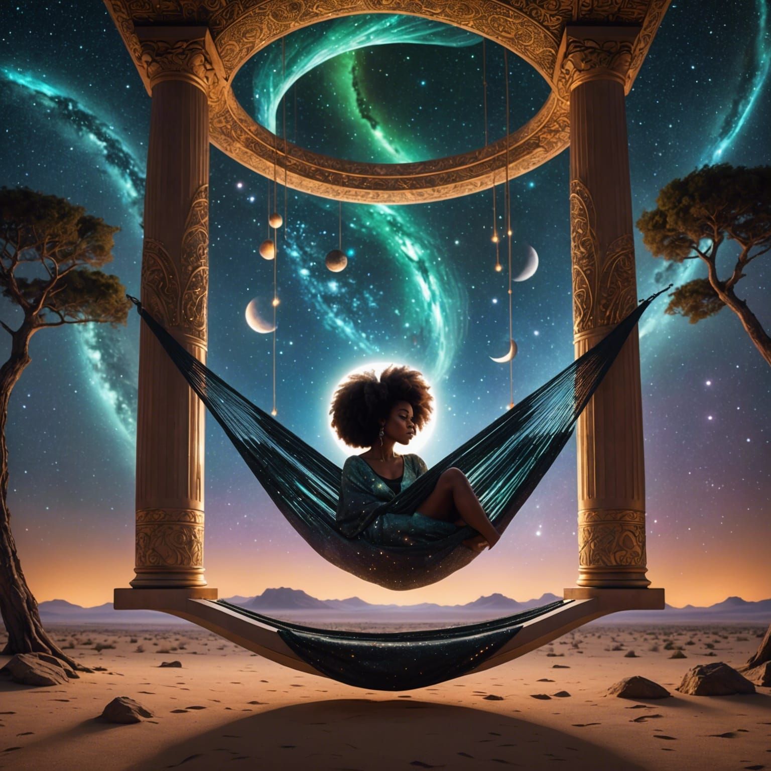 Cosmic Hammock with Mother Nature in Ethereal Fantasy Style