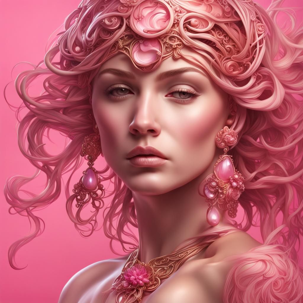 Hyperrealistic Art Nouveau Pink Jewelry