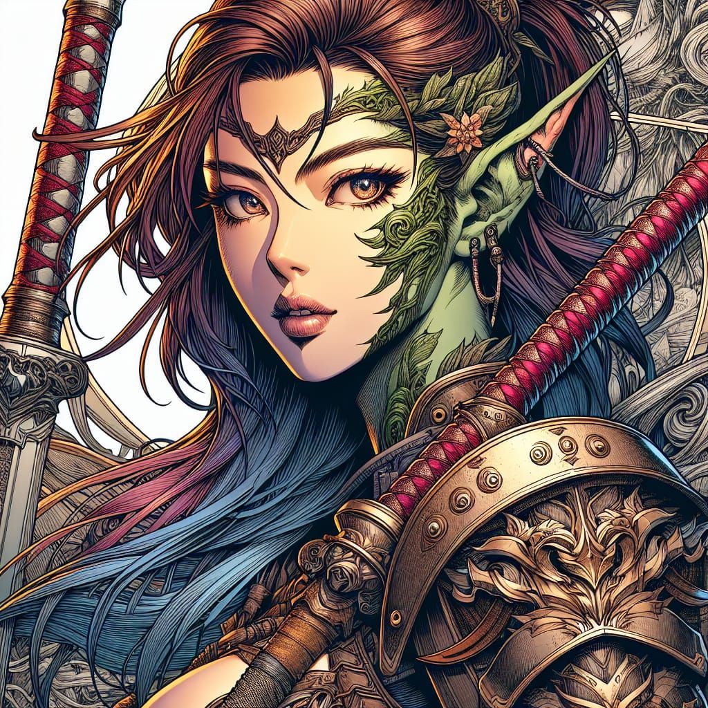 Anime Style Half Orc Warrior: Key Visual Art