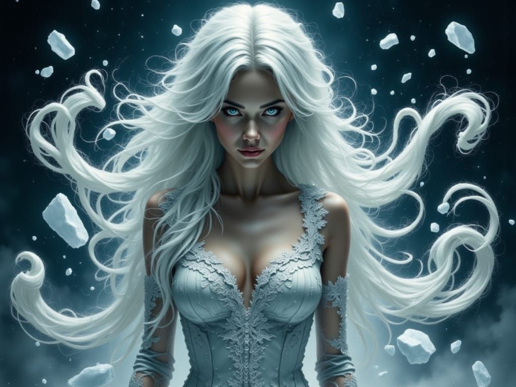 Surreal Goddess Made of Salt in Moody, Atmospheric Landscape