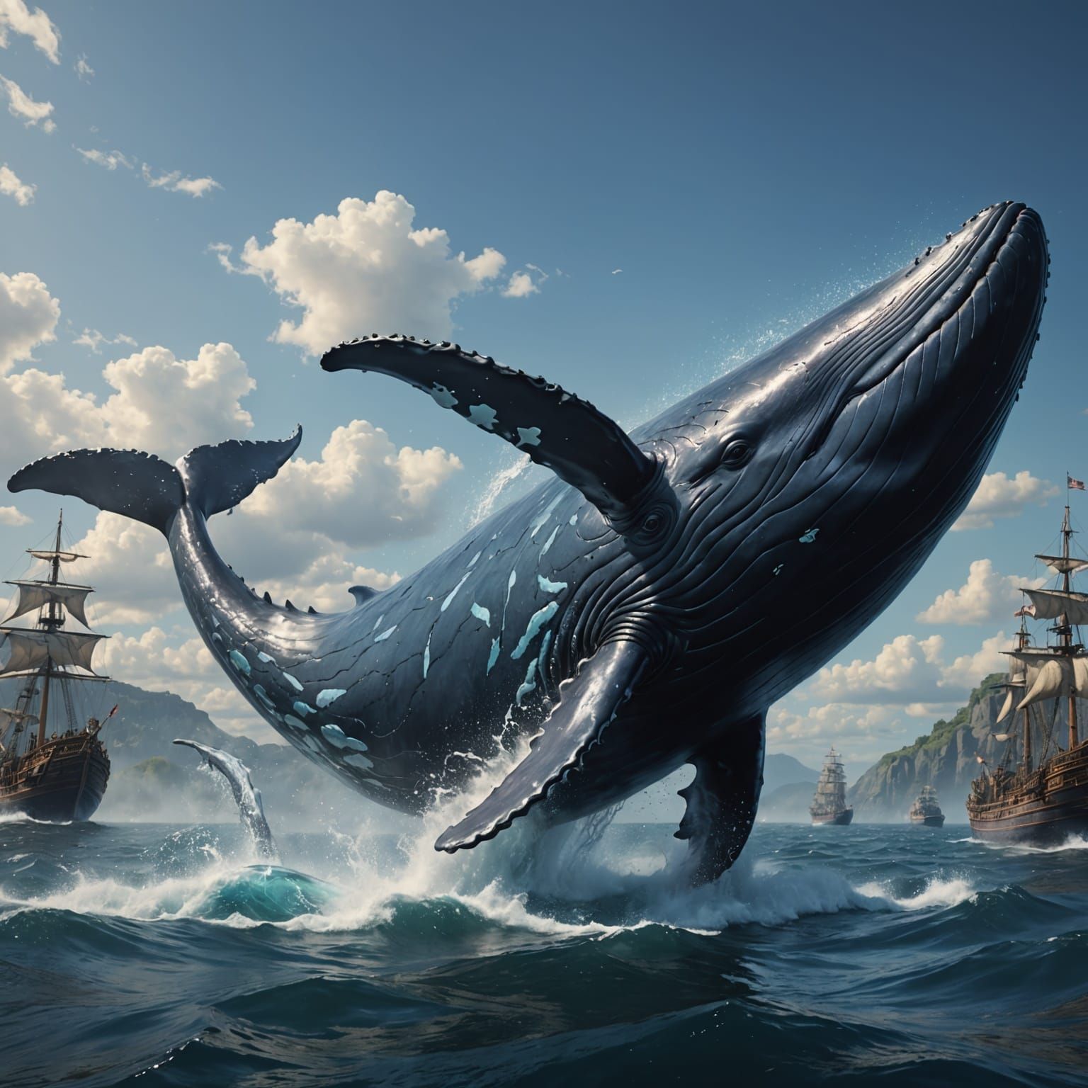 Whale Diving into a Vibrant Oceanic Realm