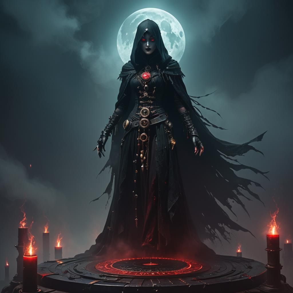 Gothic Steampunk Starlight Priestess in Dark Fantasy Art