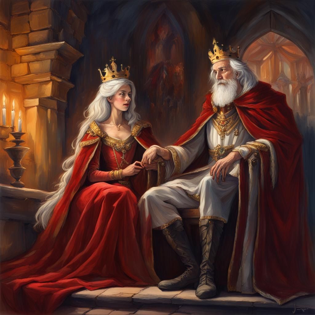 King and Queen in Castle: Digital Oil Painting