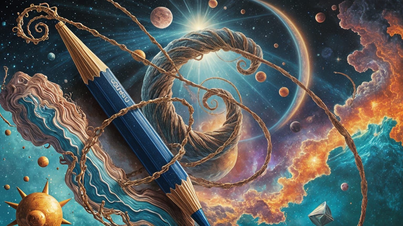 Cosmic Surreal Writing Pencil Floating in Space