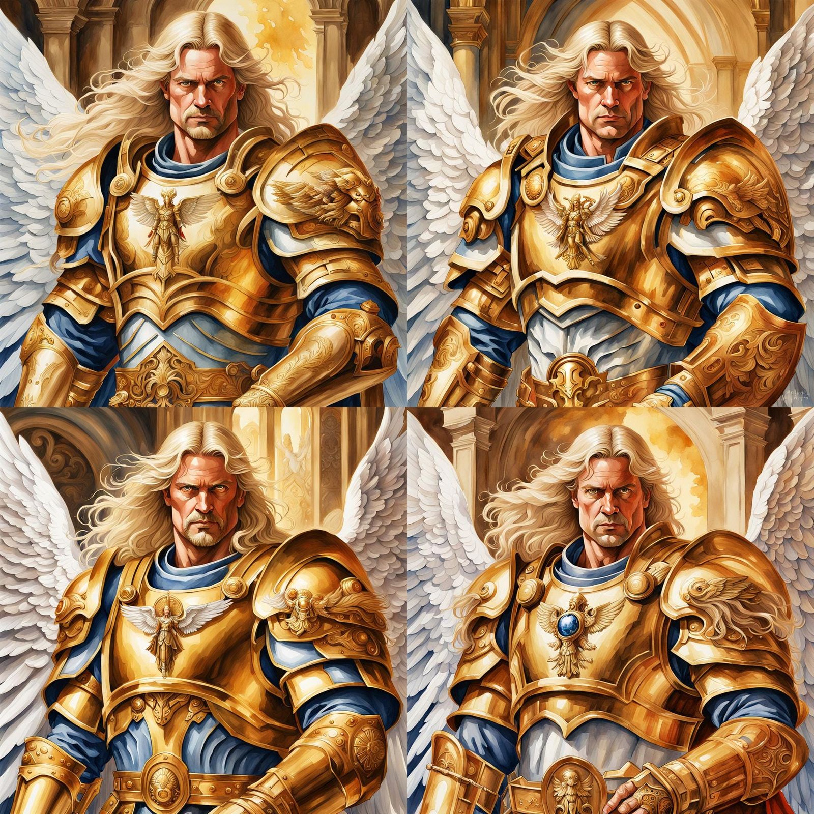 Golden Saint with Blue Wings: Renaissance Painting