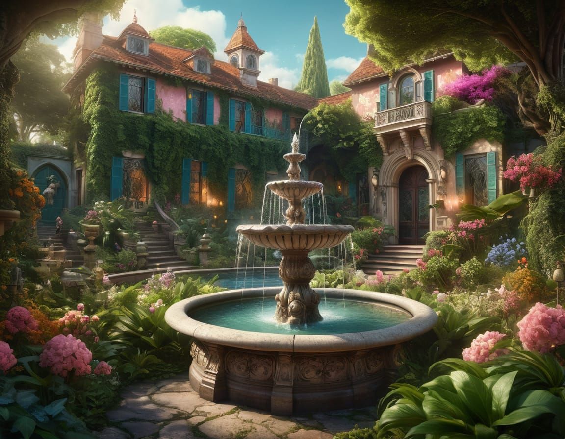 Historic Home and Garden in Detailed Matte Painting