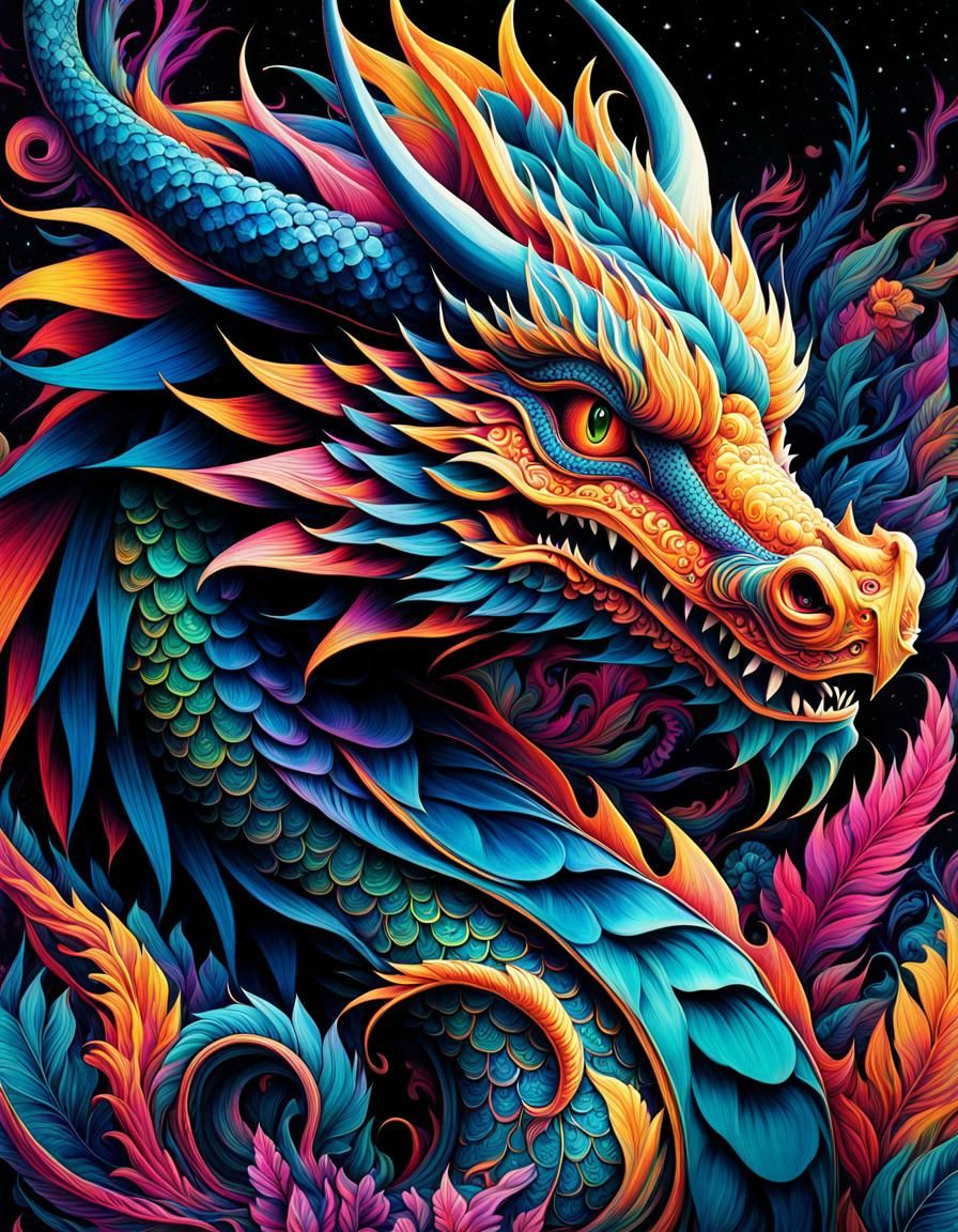 Psychedelic Gaelic Dragon in Colorful Ink Flow