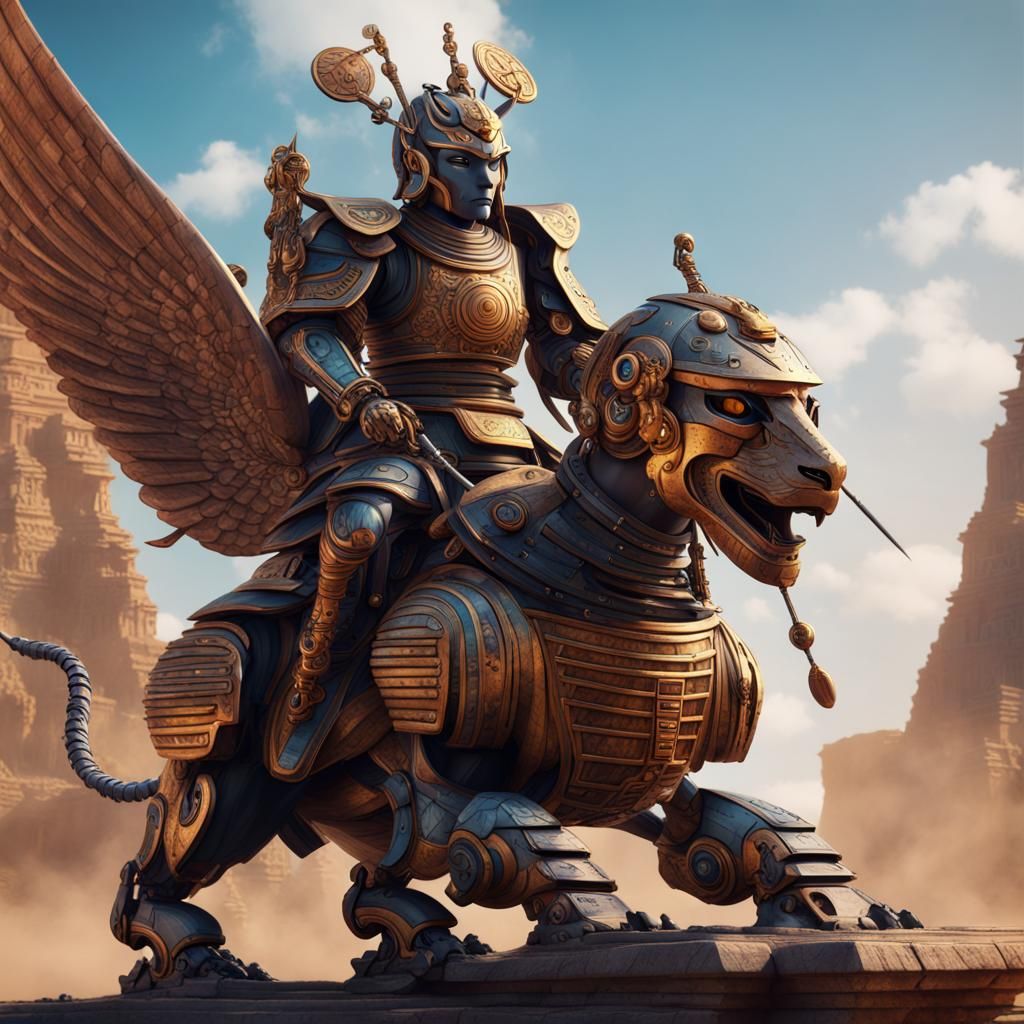 Robot Samurai on Sphinx: Detailed Matte Painting