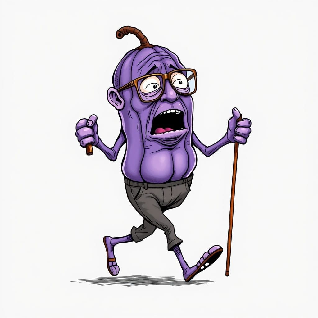 Wrinkled Raisin Yells with Cane